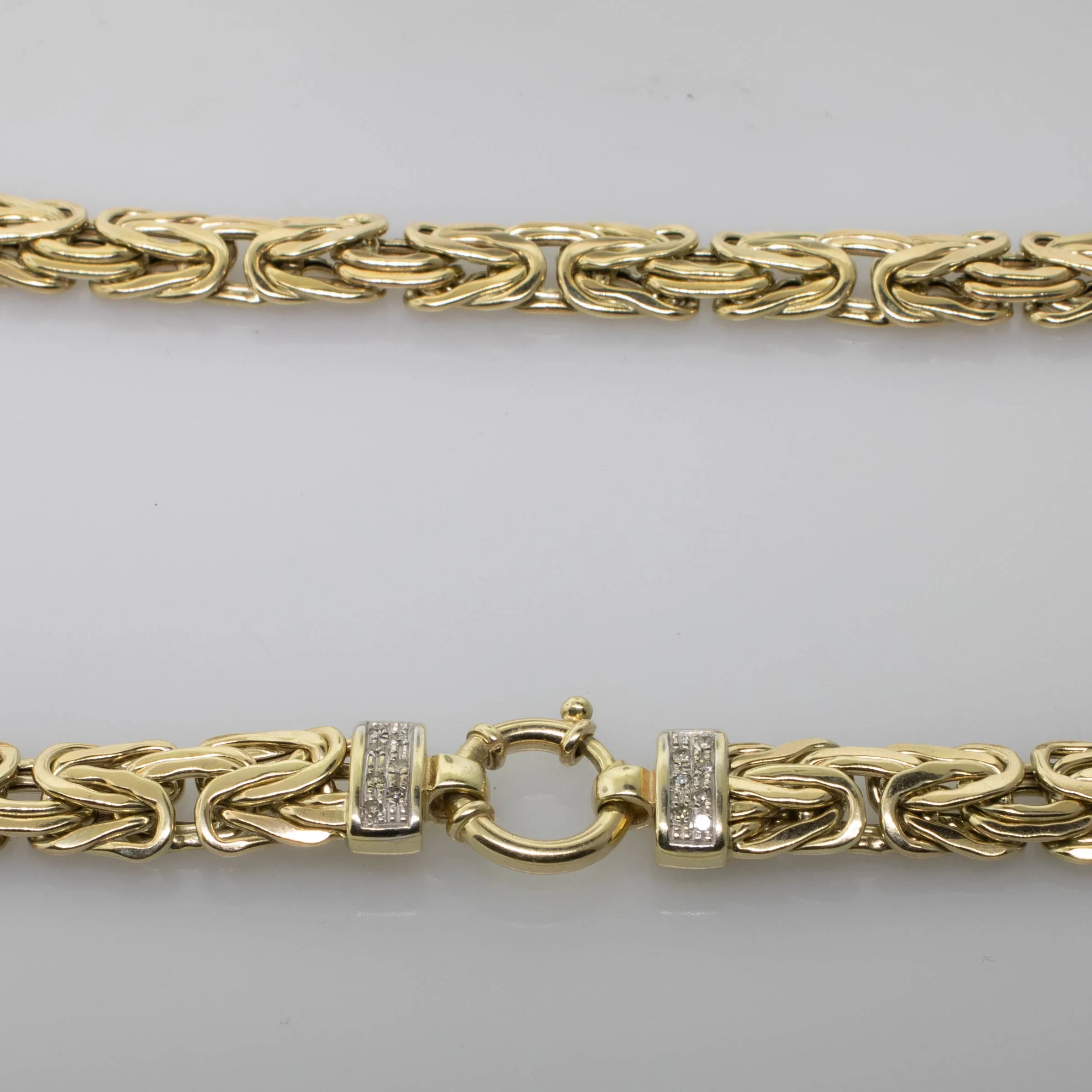 10K Yellow Gold 17" Flat Byzantine Necklace w/ Diamonds 11mm 18.6 DWT