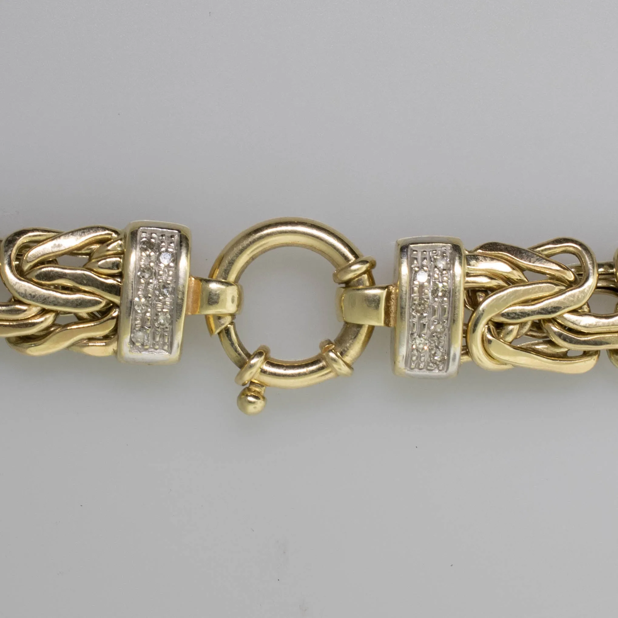 10K Yellow Gold 17" Flat Byzantine Necklace w/ Diamonds 11mm 18.6 DWT
