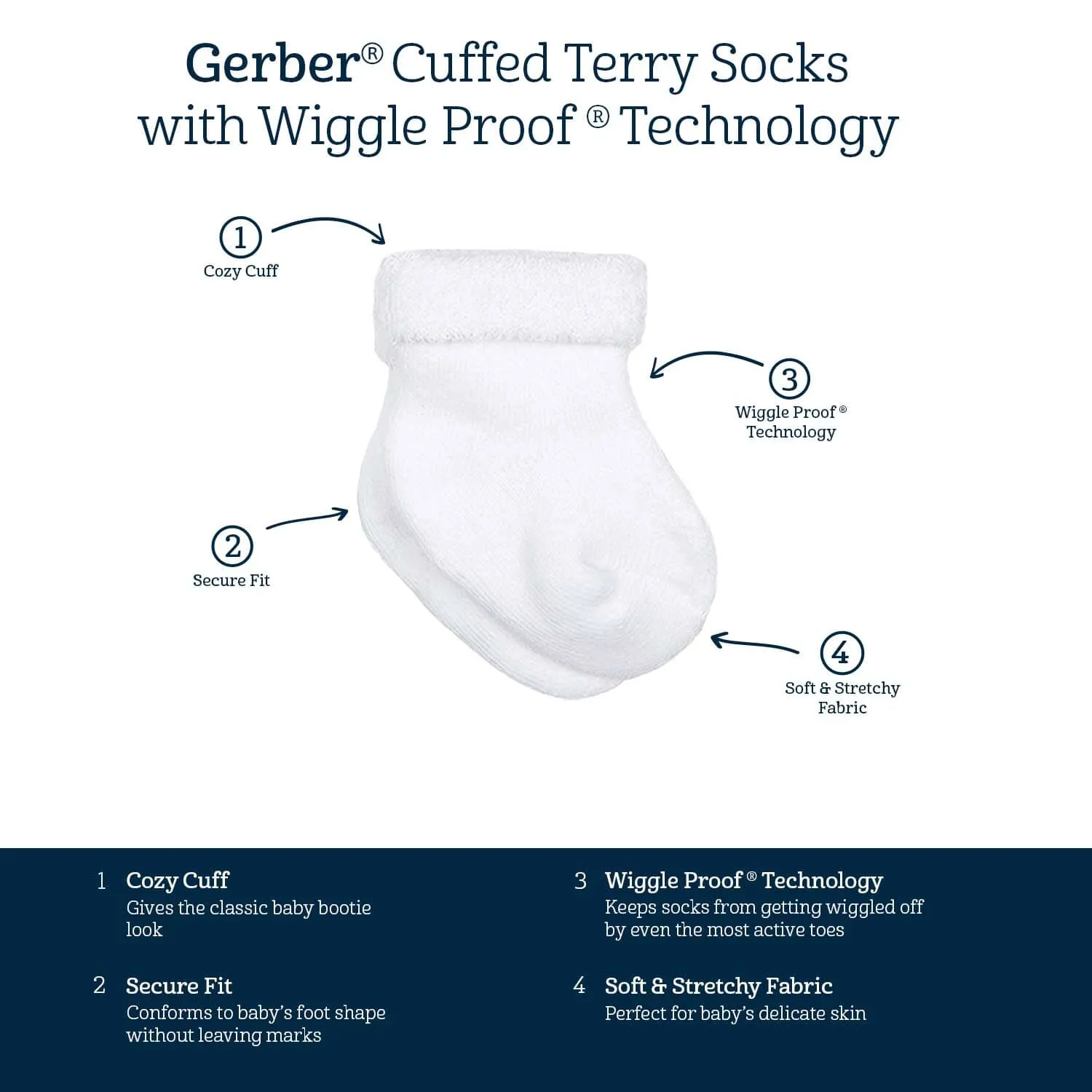 12-Pack Baby Neutral White Jersey Cuffed Bootie Socks