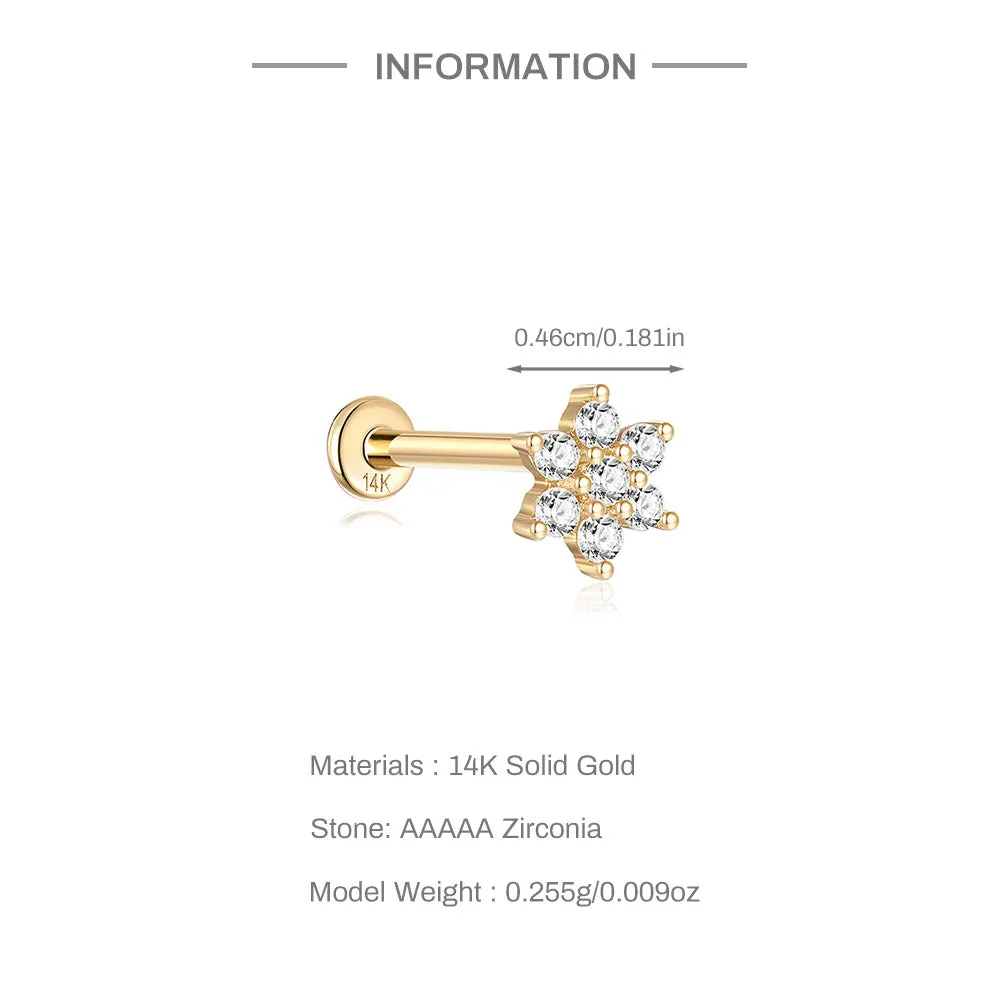 14k Gold Flower Elegant Gold Flat Back Earrings