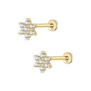 14k Gold Flower Elegant Gold Flat Back Earrings