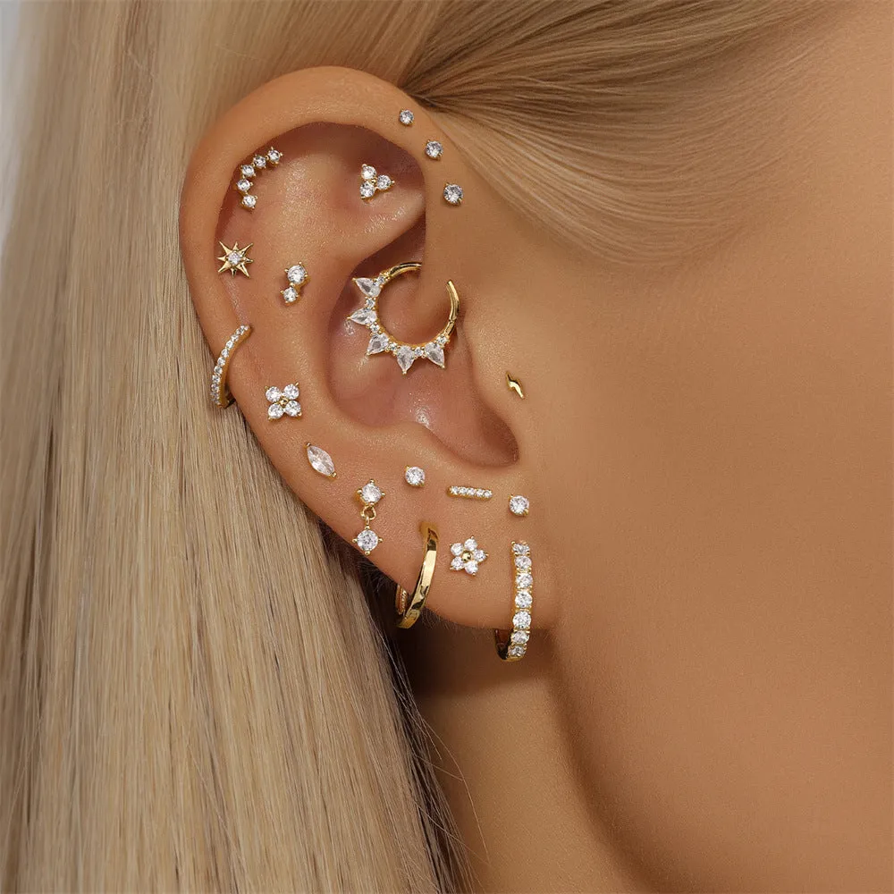 14k Gold Square Bottom Round Gold Flat Back Earrings