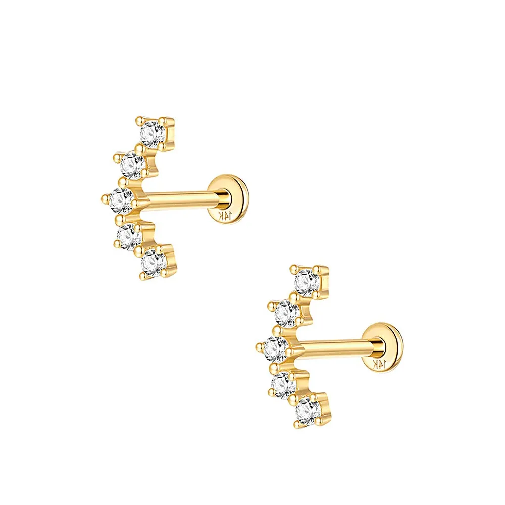 14k Gold Square Bottom Round Gold Flat Back Earrings