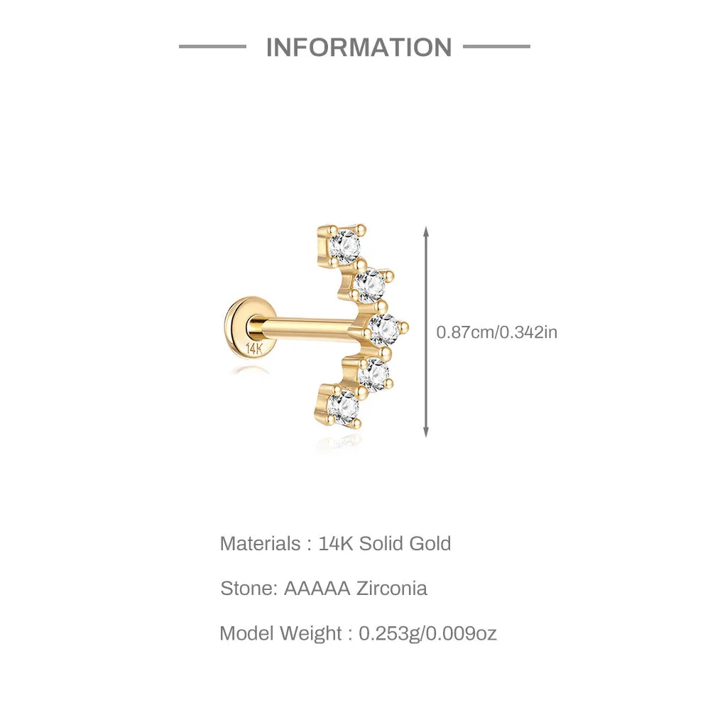14k Gold Square Bottom Round Gold Flat Back Earrings
