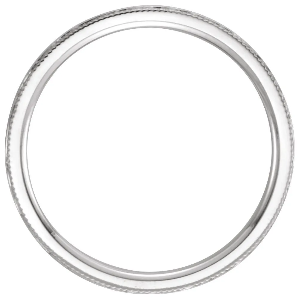 14k White Gold 2mm Flat Comfort Fit Milgrain Hammer Finish Band Size 7
