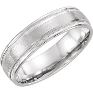 14k White Gold 6mm Flat Edge Comfort Fit Milgrain Satin Finish Band Size 11