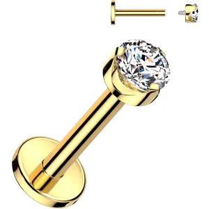 16 Gauge 1/4 4mm Clear CZ Round Gold PVD Medical Grade Titanium Flat Back Earring