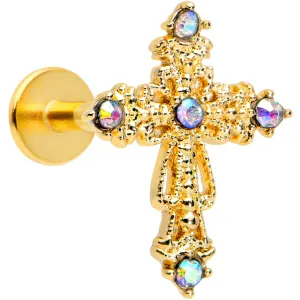 16 Gauge 5/16 Aurora Gem Gold Tone Elegant Cross Labret Monroe Tragus