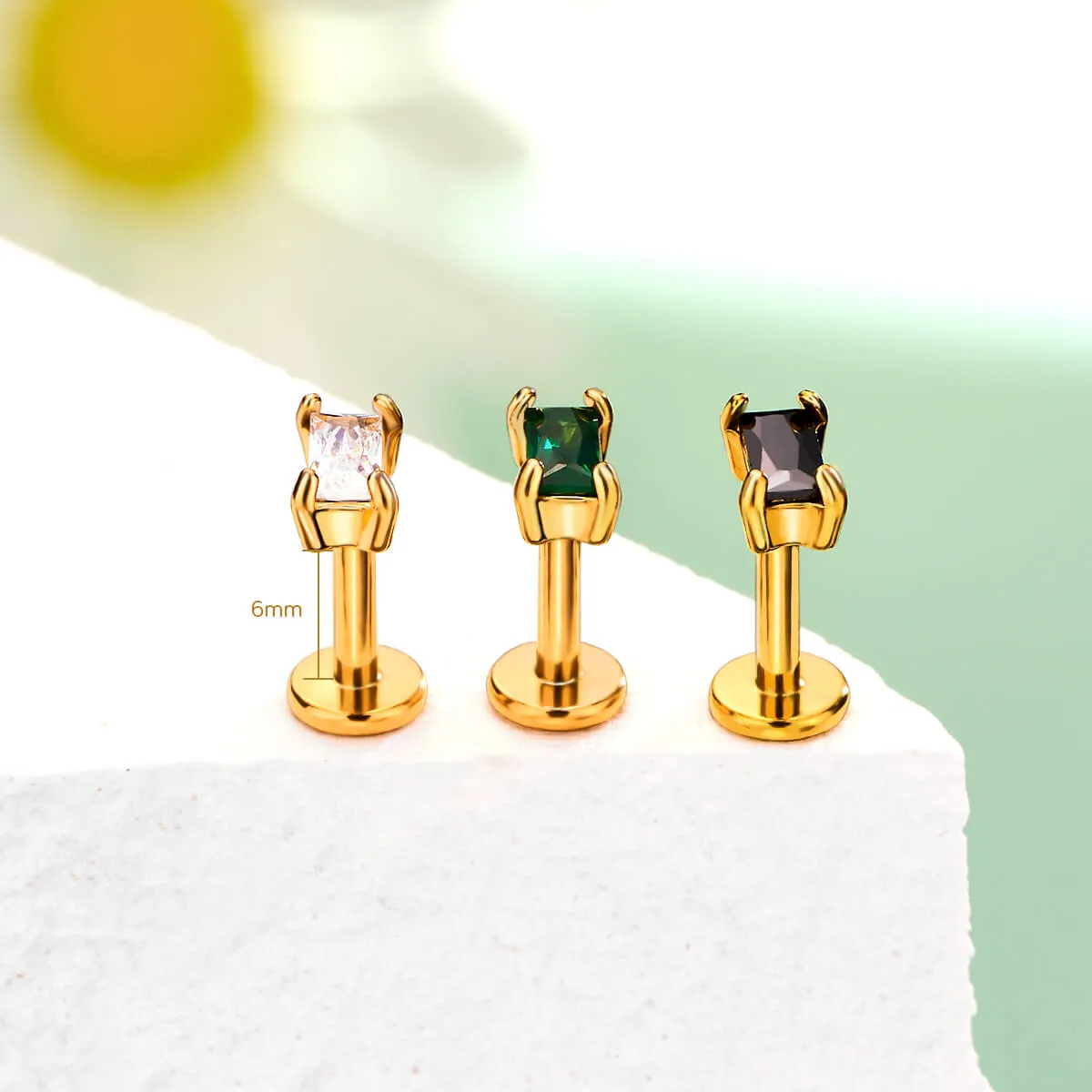 16G Rectangle Threadless Push Pin Flat Back CZ Cartilage Mantis Piercing Stud Earring