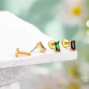 16G Rectangle Threadless Push Pin Flat Back CZ Cartilage Mantis Piercing Stud Earring