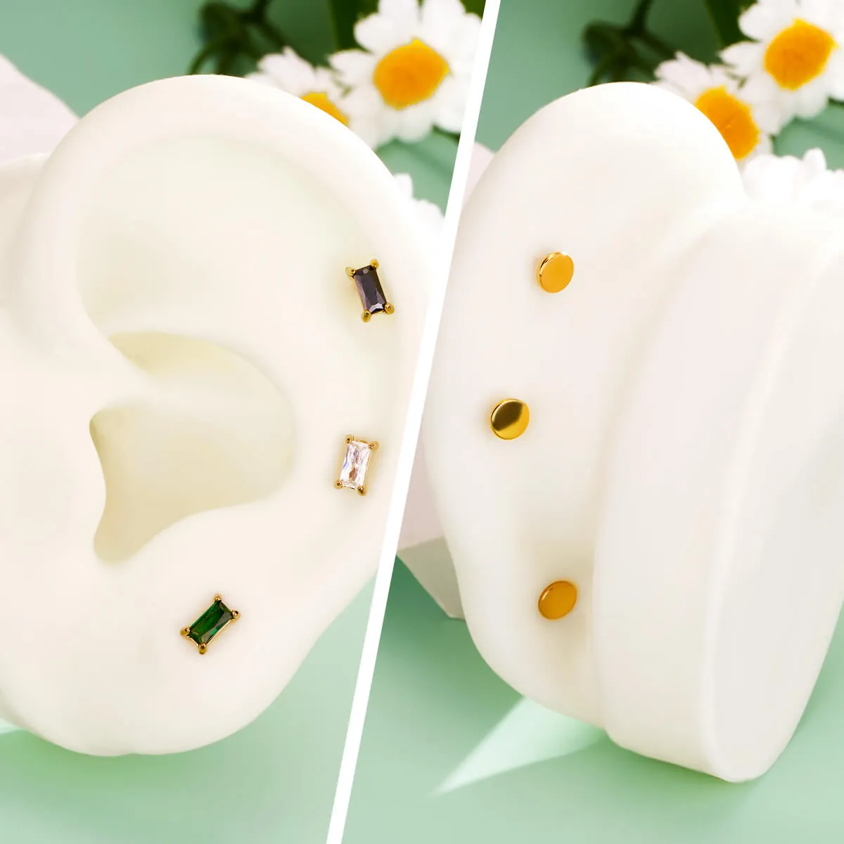 16G Rectangle Threadless Push Pin Flat Back CZ Cartilage Mantis Piercing Stud Earring