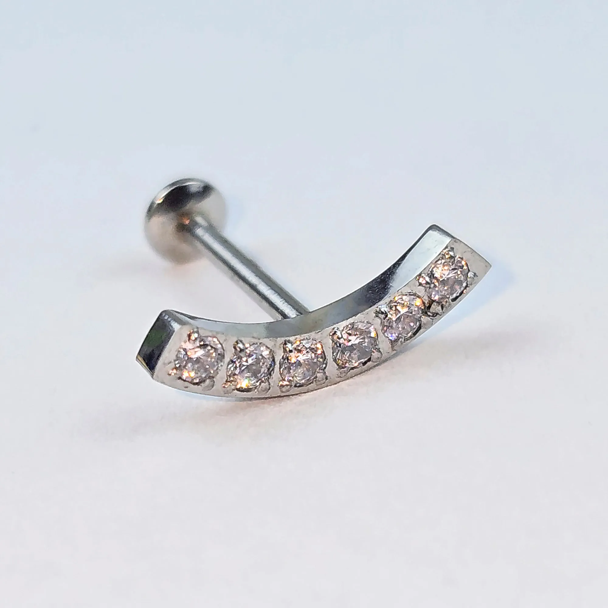 18 Gauge 1/4 CZ Stainless Steel Threadless Curved Push In Cartilage Labret