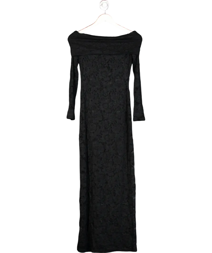 4th & Reckless Black Niam Bardot Lace Midaxi Dress UK 6