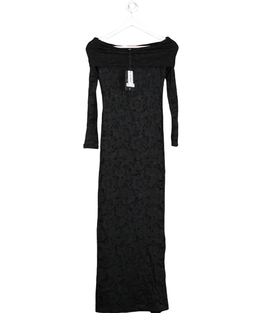 4th & Reckless Black Niam Bardot Lace Midaxi Dress UK 6