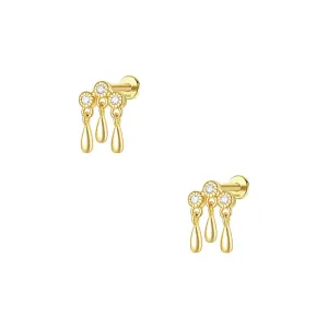 925 Silver Three Water Drop Pendant Flat Back Earrings