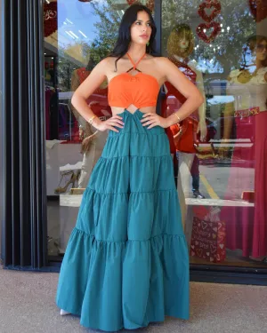 A Bit Extra Two Tone  Cape Fabric Maxi  Dress