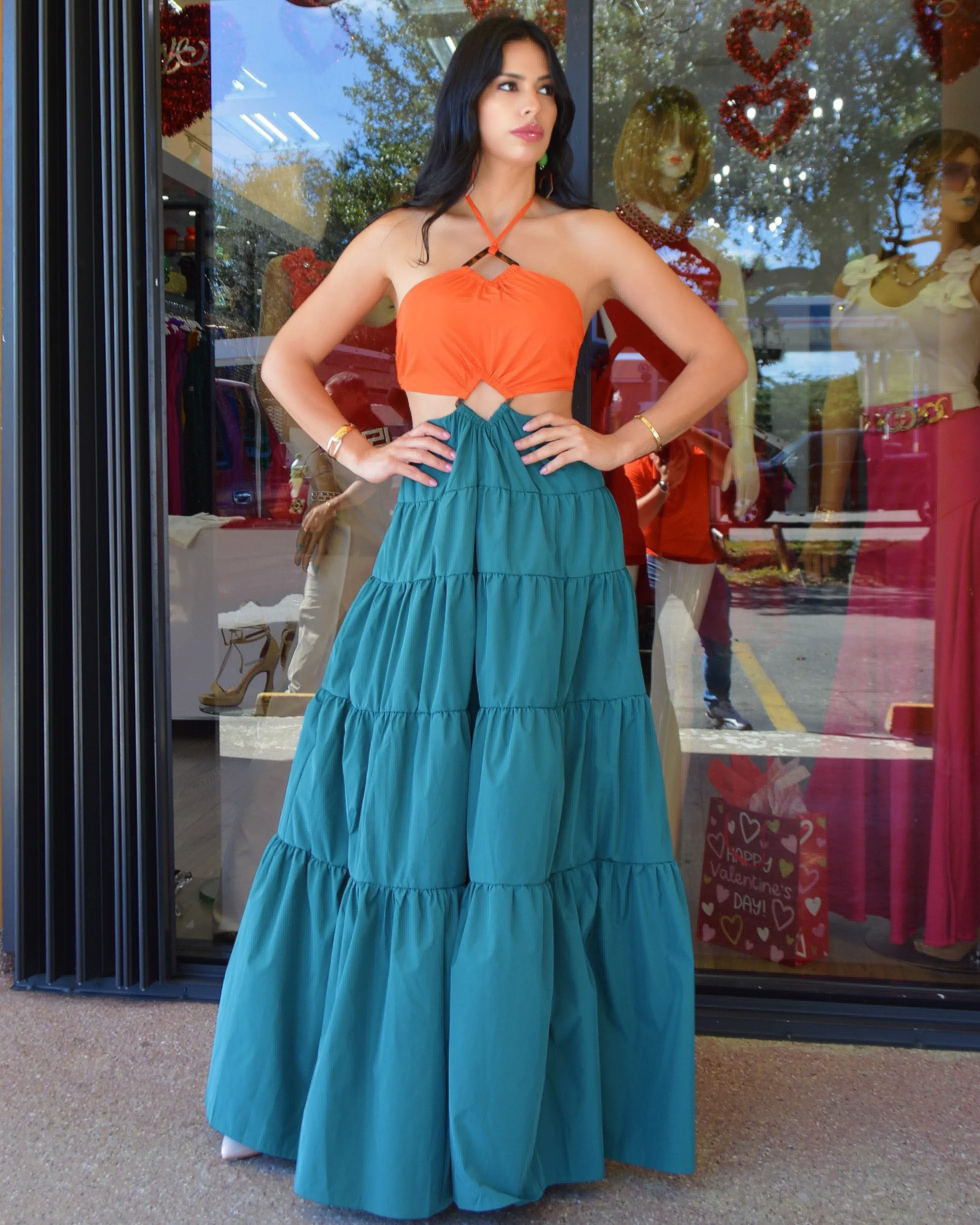 A Bit Extra Two Tone  Cape Fabric Maxi  Dress