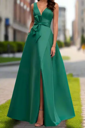 A-Line V-Neck Sleeveless Mother of The Bride Dresses with Split Side