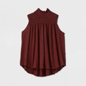 A New Day Women's Sleeveless Smocked Linen Top 567486 Burgundy Purple Red XS