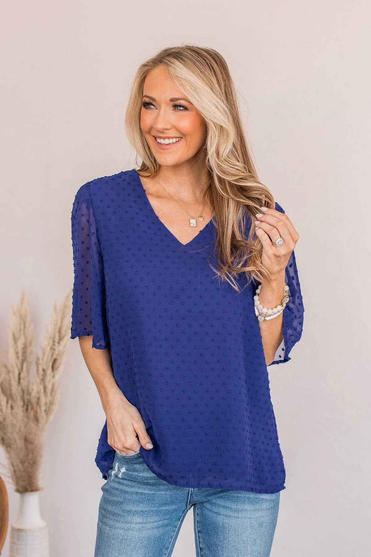 A Piece Of Me Swiss Dot Blouse- Royal Blue
