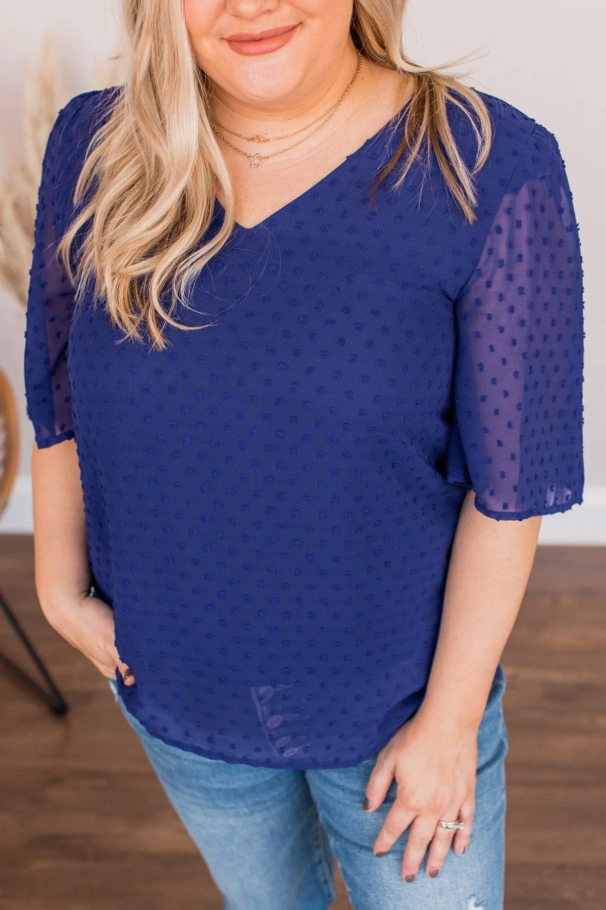 A Piece Of Me Swiss Dot Blouse- Royal Blue