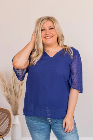 A Piece Of Me Swiss Dot Blouse- Royal Blue
