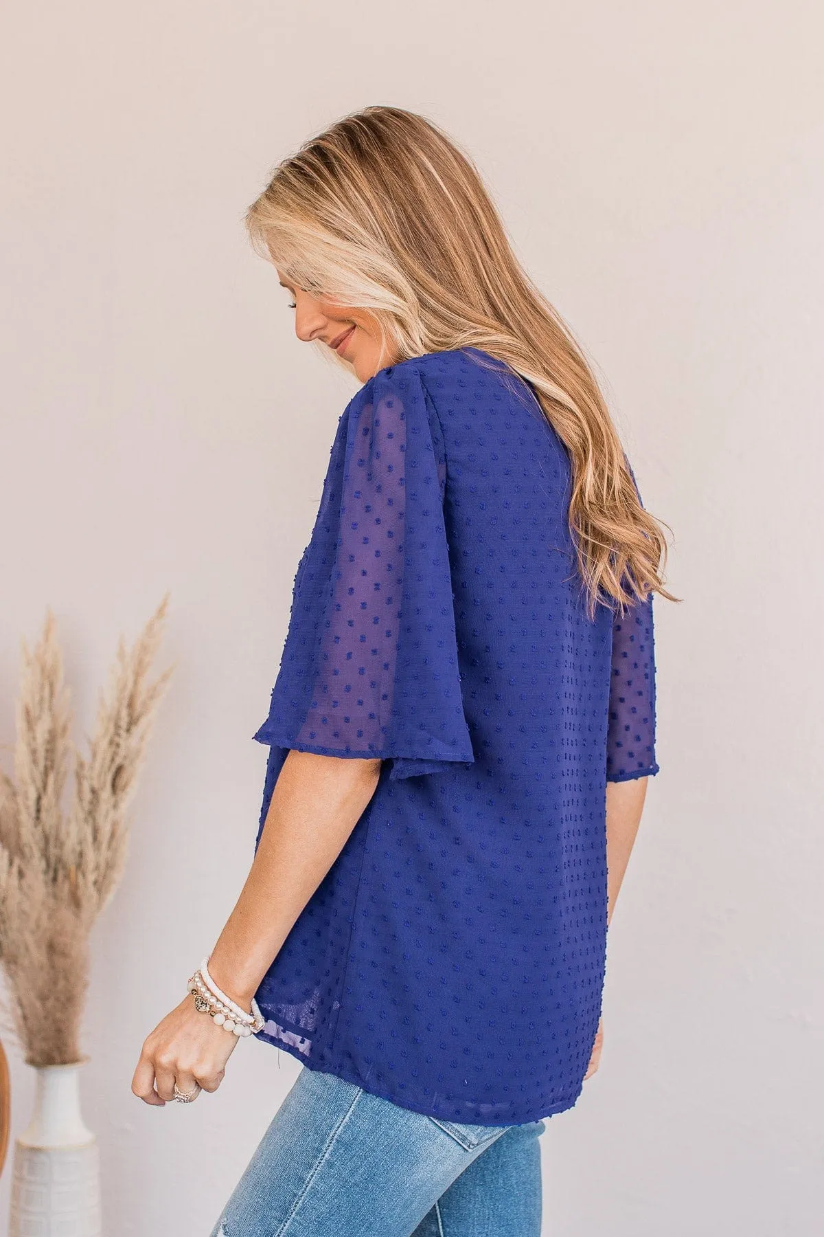A Piece Of Me Swiss Dot Blouse- Royal Blue