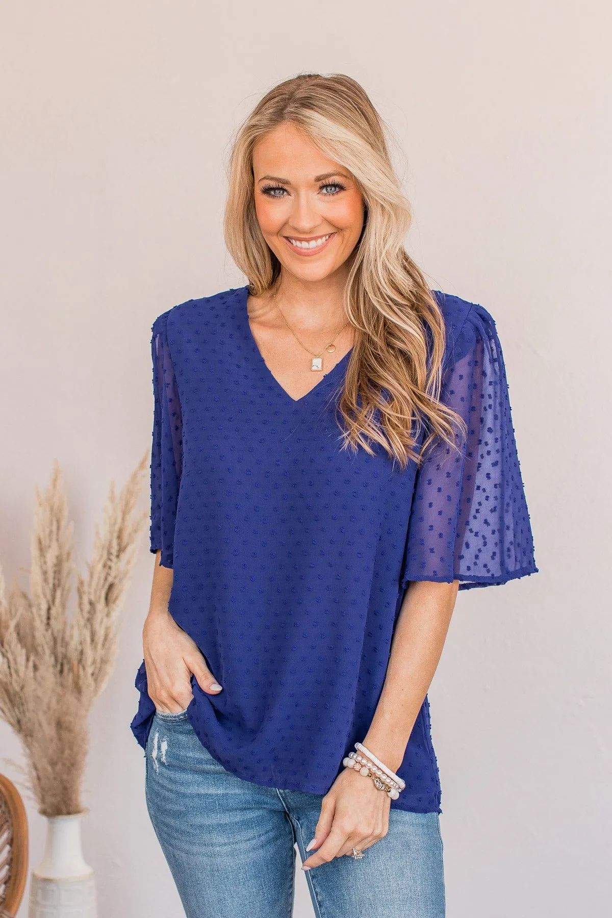 A Piece Of Me Swiss Dot Blouse- Royal Blue