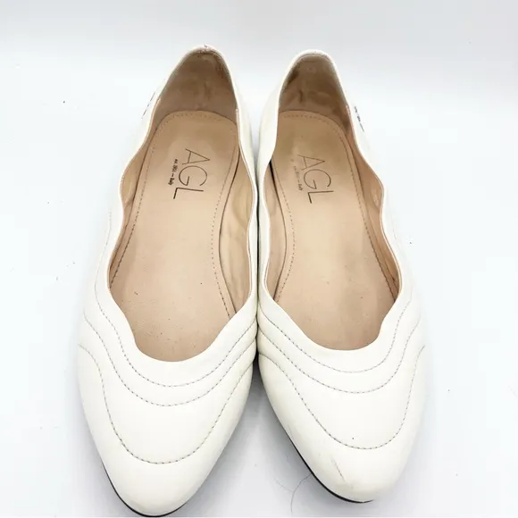 AGL ATTILIO GIUSTI LEOMBRUNI Denise Flat In Off White Leather 38 Quiet Luxury