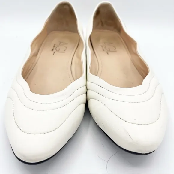 AGL ATTILIO GIUSTI LEOMBRUNI Denise Flat In Off White Leather 38 Quiet Luxury