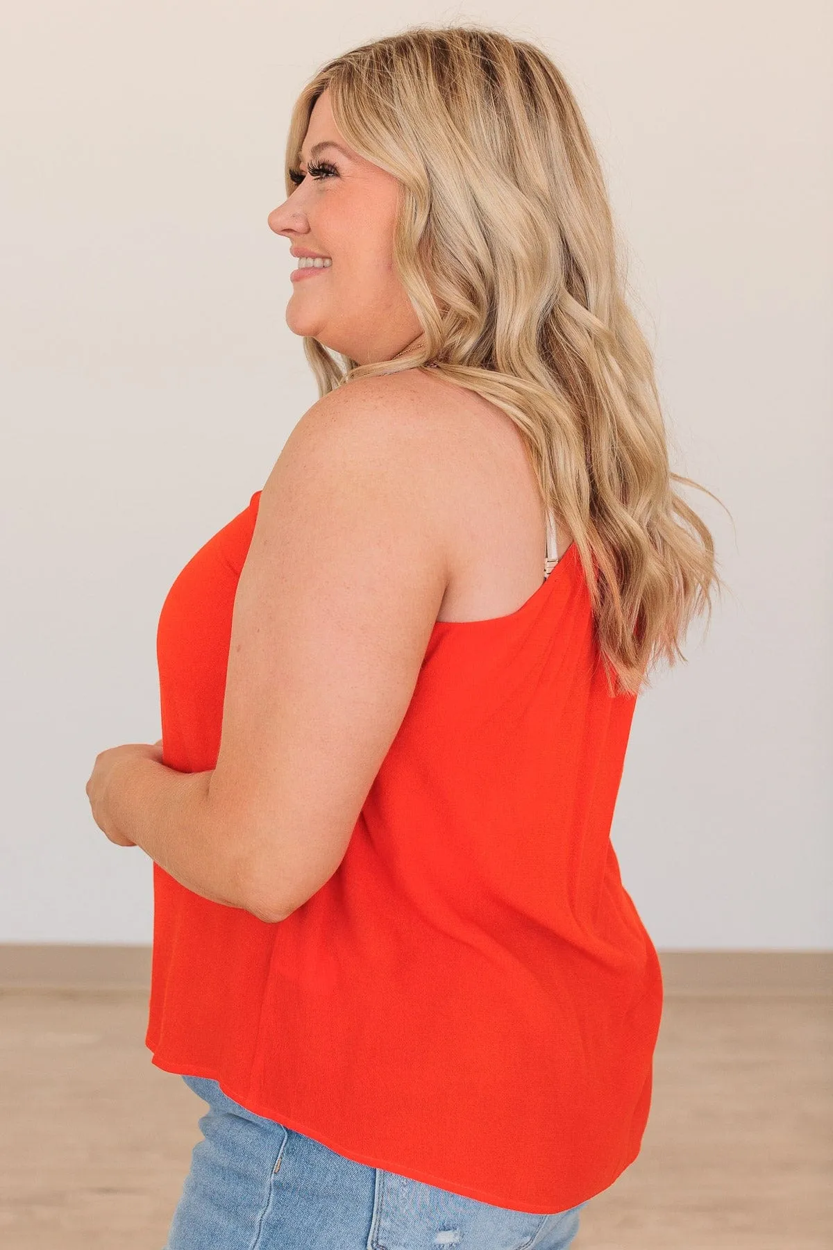All Fired Up V-Neck Tank- Tomato