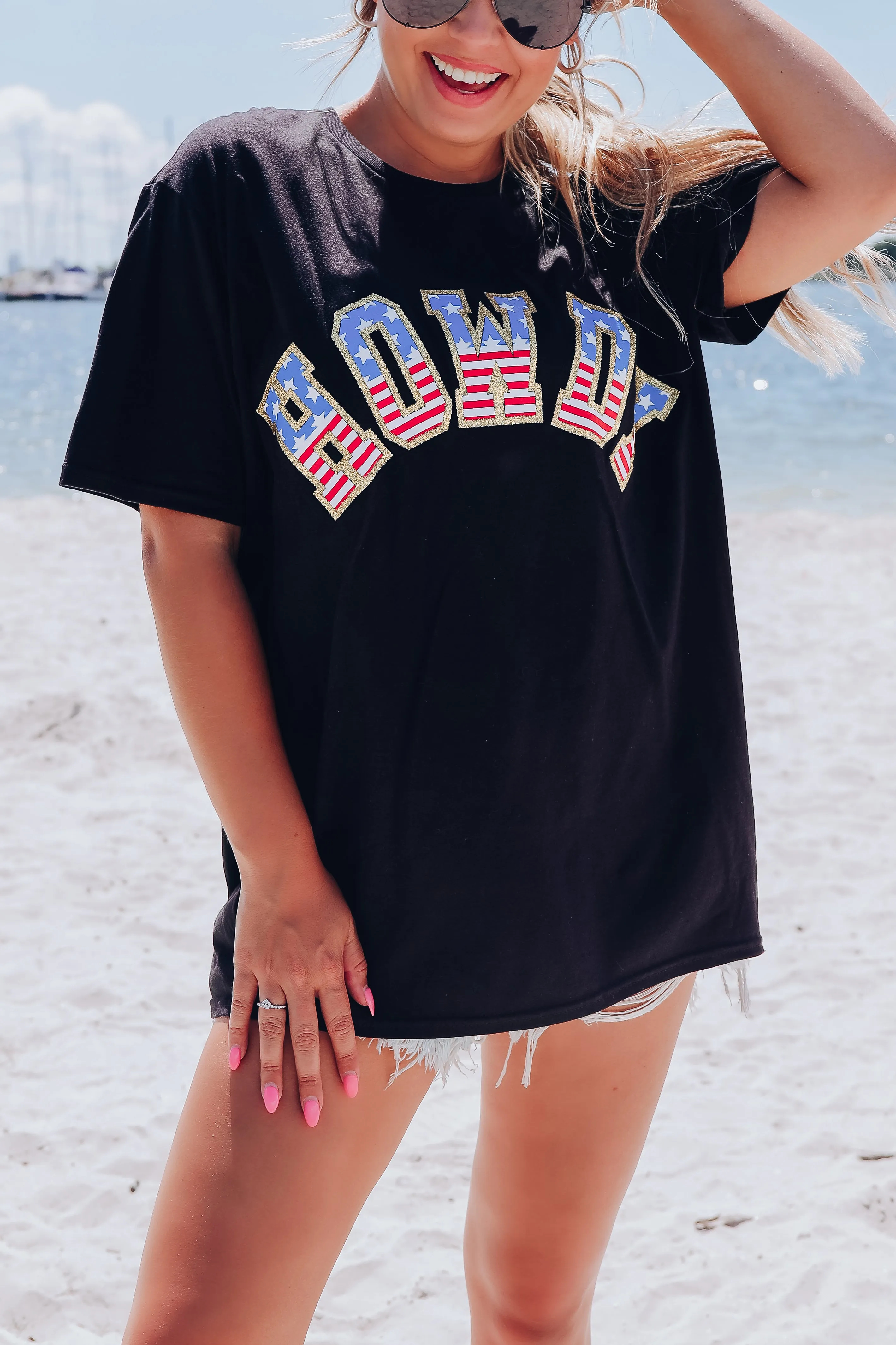 American Glitter Howdy Graphic Tee - Black