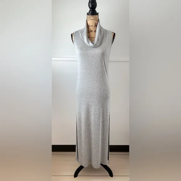 Anthropologie t.la Gray Cowl Neck Side Split Maxi Jersey Knit Dress