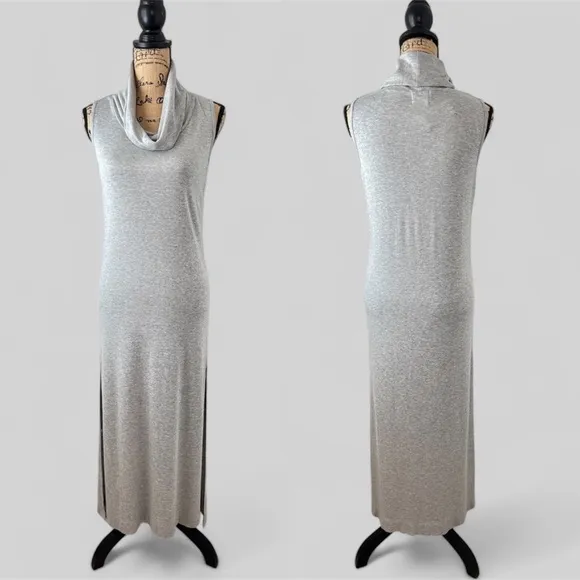 Anthropologie t.la Gray Cowl Neck Side Split Maxi Jersey Knit Dress