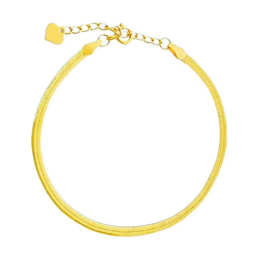 Authentic 18K Solid Gold Flat Snake Chain Bracelet Heart Elegant Beautiful Jewelry 7.1"