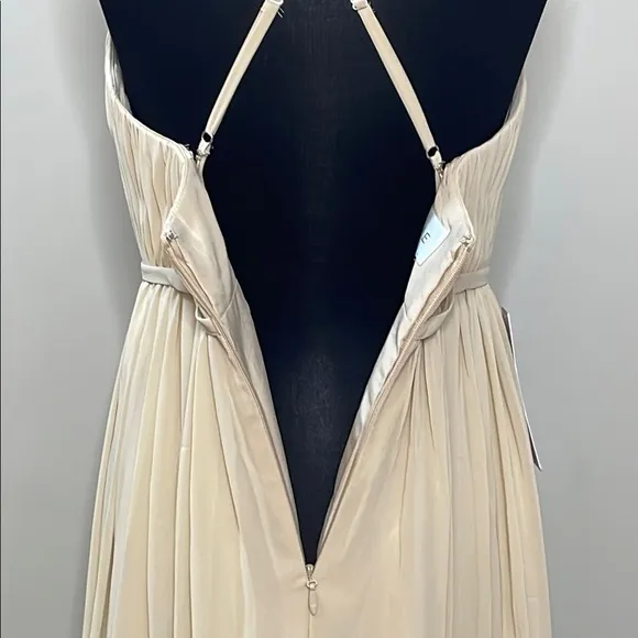 Azazie Soft Tan V-Neck Sleeveless Maxi Gown Size A10