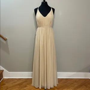 Azazie Soft Tan V-Neck Sleeveless Maxi Gown Size A10