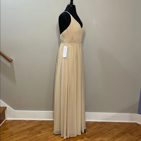 Azazie Soft Tan V-Neck Sleeveless Maxi Gown Size A10