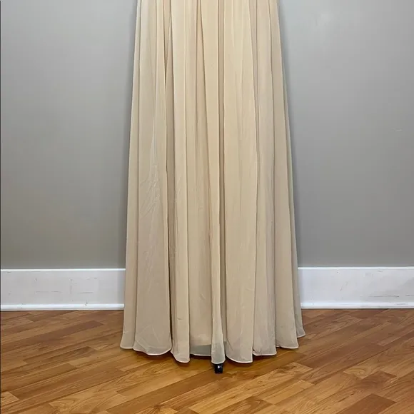 Azazie Soft Tan V-Neck Sleeveless Maxi Gown Size A10