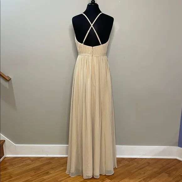 Azazie Soft Tan V-Neck Sleeveless Maxi Gown Size A10