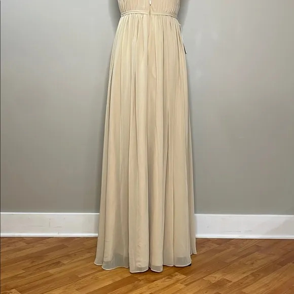 Azazie Soft Tan V-Neck Sleeveless Maxi Gown Size A10