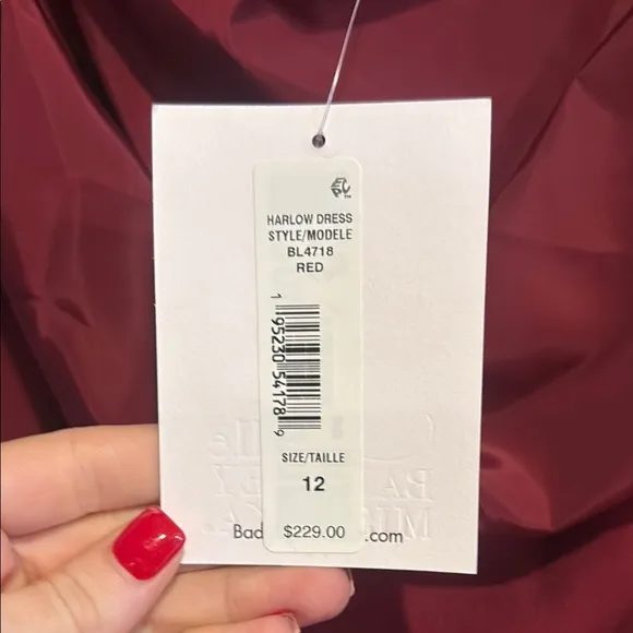 Badgley Mischka Red Cowl Neck Puff Sleeve Mini Dress