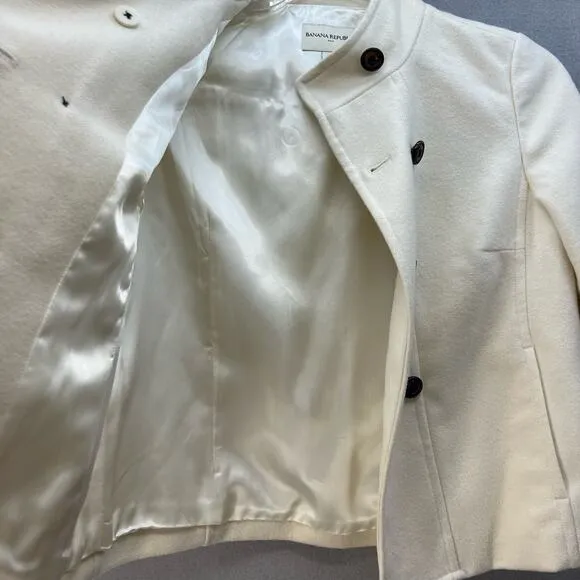 Banana Republic Pea Coat Women's Size S White 48% Wool Classic Elegant Preppy