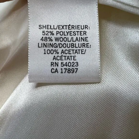Banana Republic Pea Coat Women's Size S White 48% Wool Classic Elegant Preppy