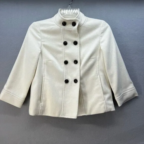 Banana Republic Pea Coat Women's Size S White 48% Wool Classic Elegant Preppy
