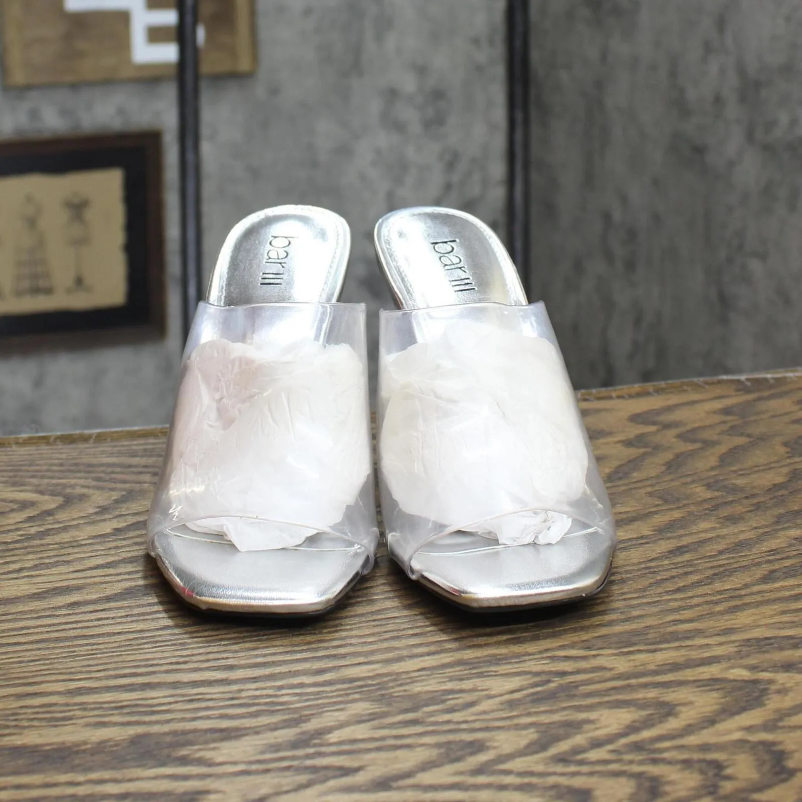 Bar III Womens Cherr Slide Sandals 10014818500 Clear Vinyl Gray 7.5M