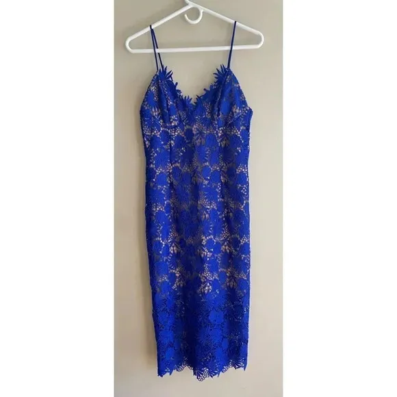 Bardot NWT Blue Lace Spaghetti Strap Sweetheart Neckline Cocktail Dress Medium