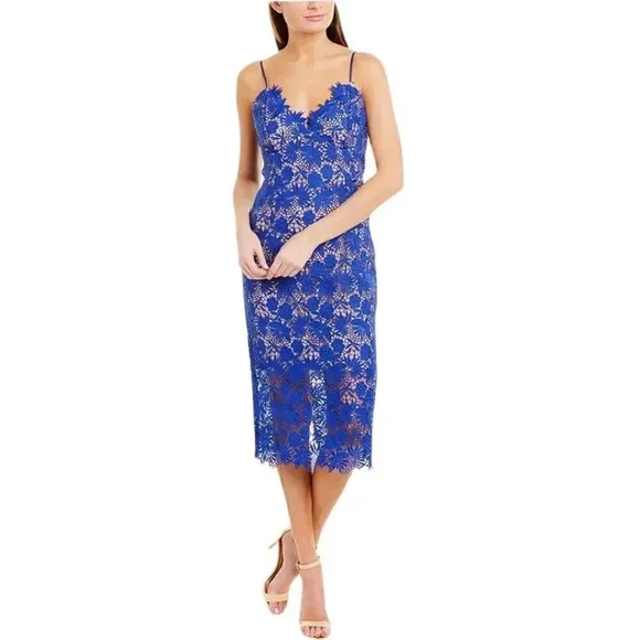 Bardot NWT Blue Lace Spaghetti Strap Sweetheart Neckline Cocktail Dress Medium