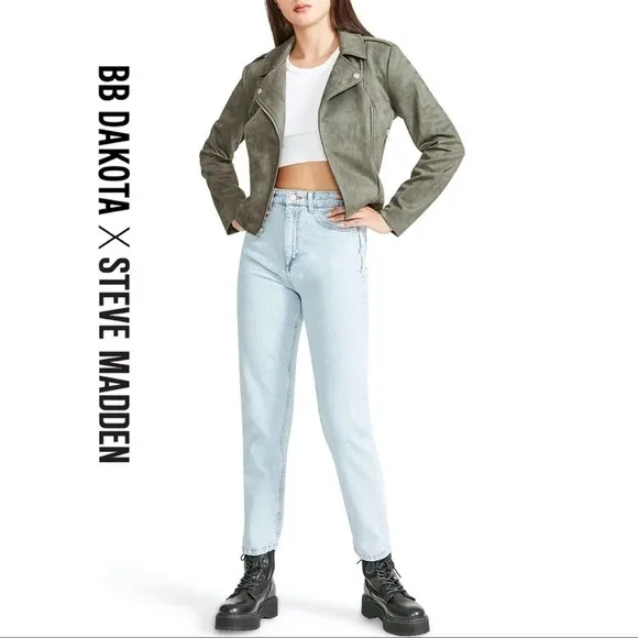 Bb Dakota By Steve Madden Vegan Faux Suede Moto Jacket L NWT