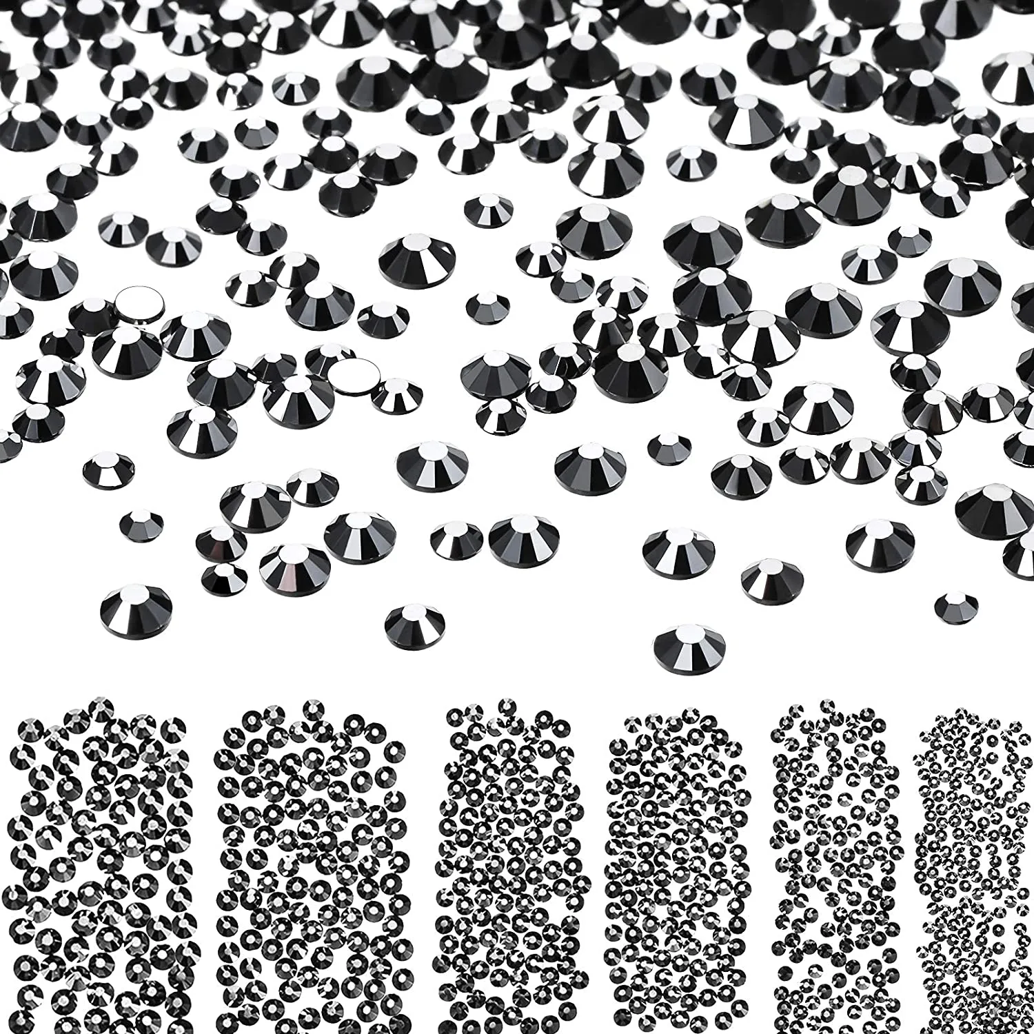 Bememo 3456 Pieces Nail Crystals AB Nail Art Rhinestones Round Beads Flatback Glass Charms Gems Stones, 6 Sizes for Nails Decoration Makeup Clothes Shoes (Iridescent)